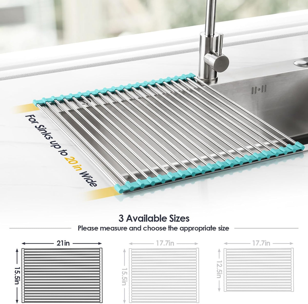 Tomorotec 21" x 15.5" Roll Up Dish Drying Rack Over Sink Drying Rack Sink Cover Kitchen Sink