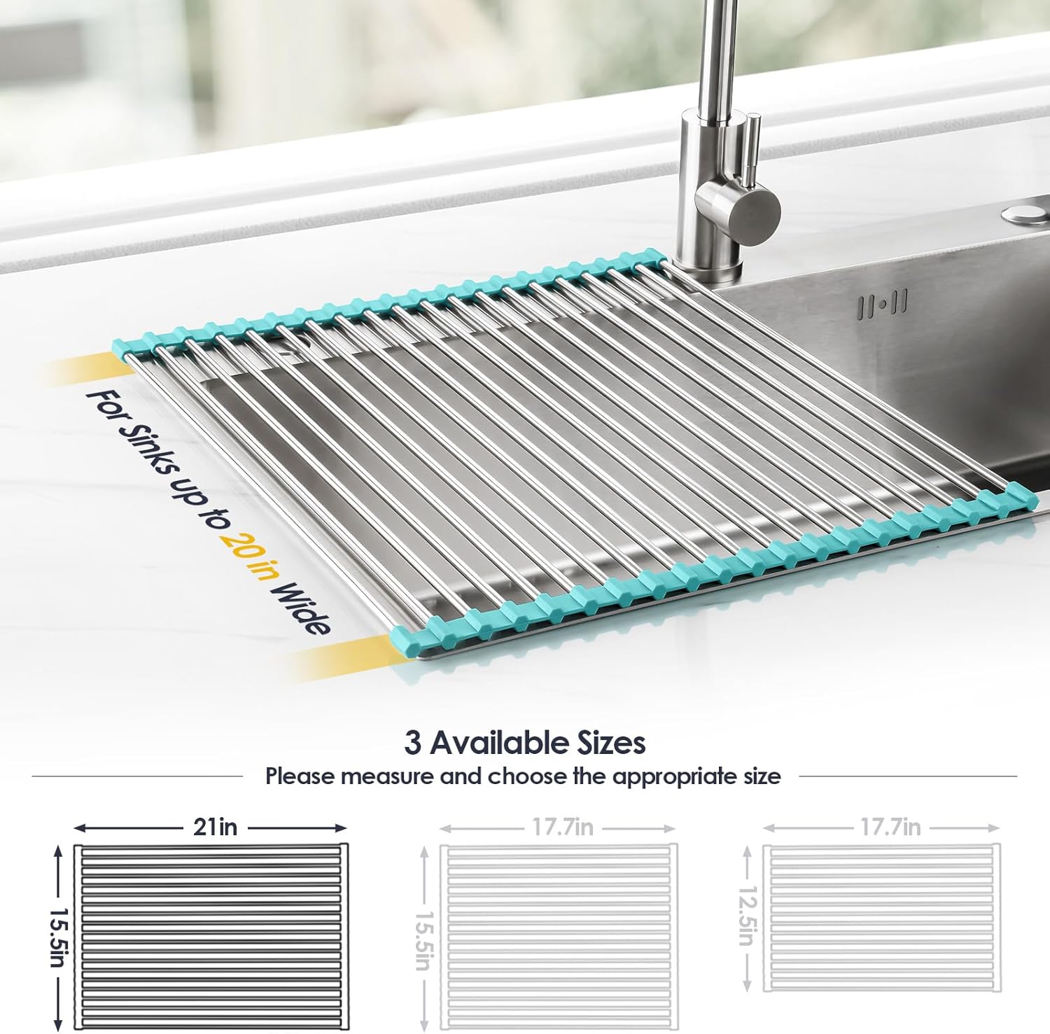 Tomorotec 21" x 15.5" Roll Up Dish Drying Rack Over Sink Drying Rack Sink Cover Kitchen Sink