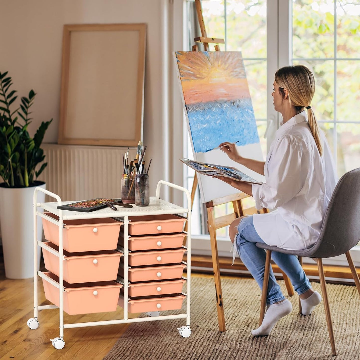 GOFLAME 9-Drawer Rolling Storage Cart, Mobile Utility Cart with Removable Drawers & Metal Frame