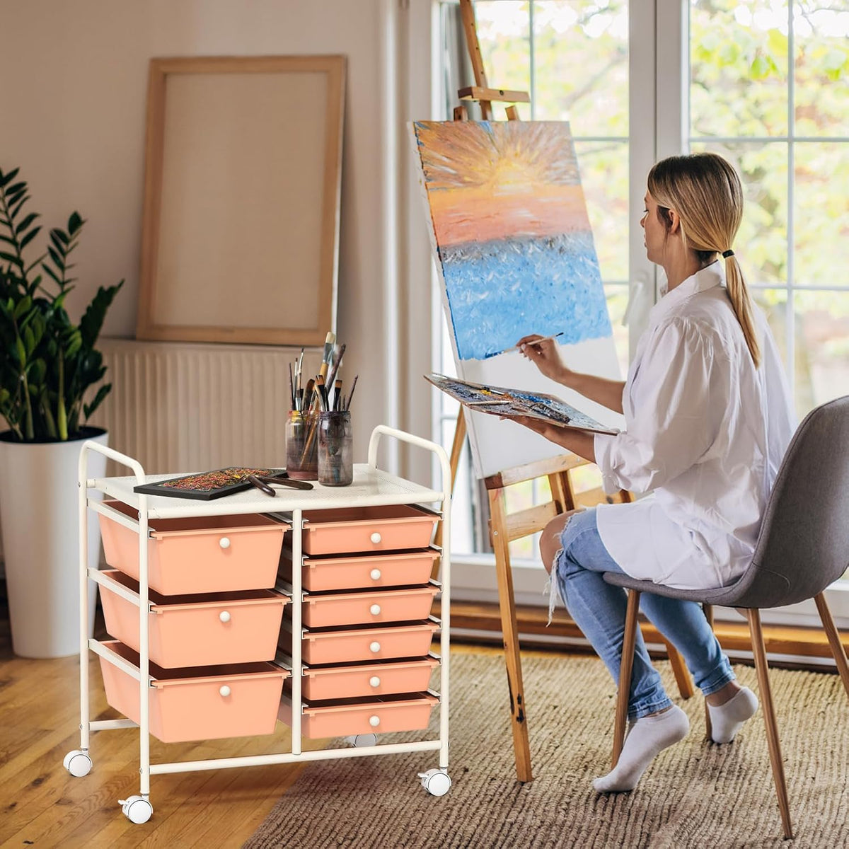 GOFLAME 9-Drawer Rolling Storage Cart, Mobile Utility Cart with Removable Drawers & Metal Frame