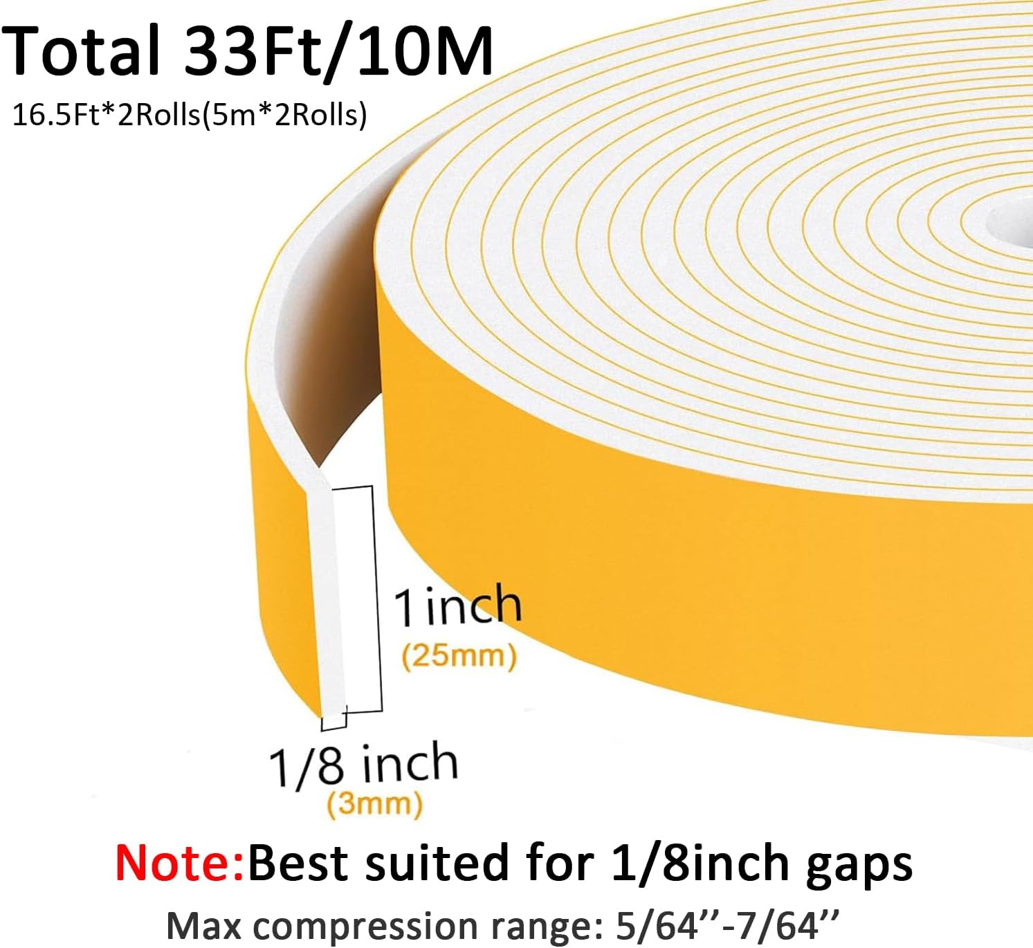 White Strong Adhesive Foam Sealing Weather Stripping, High Density Door Insulation Strip, Closed