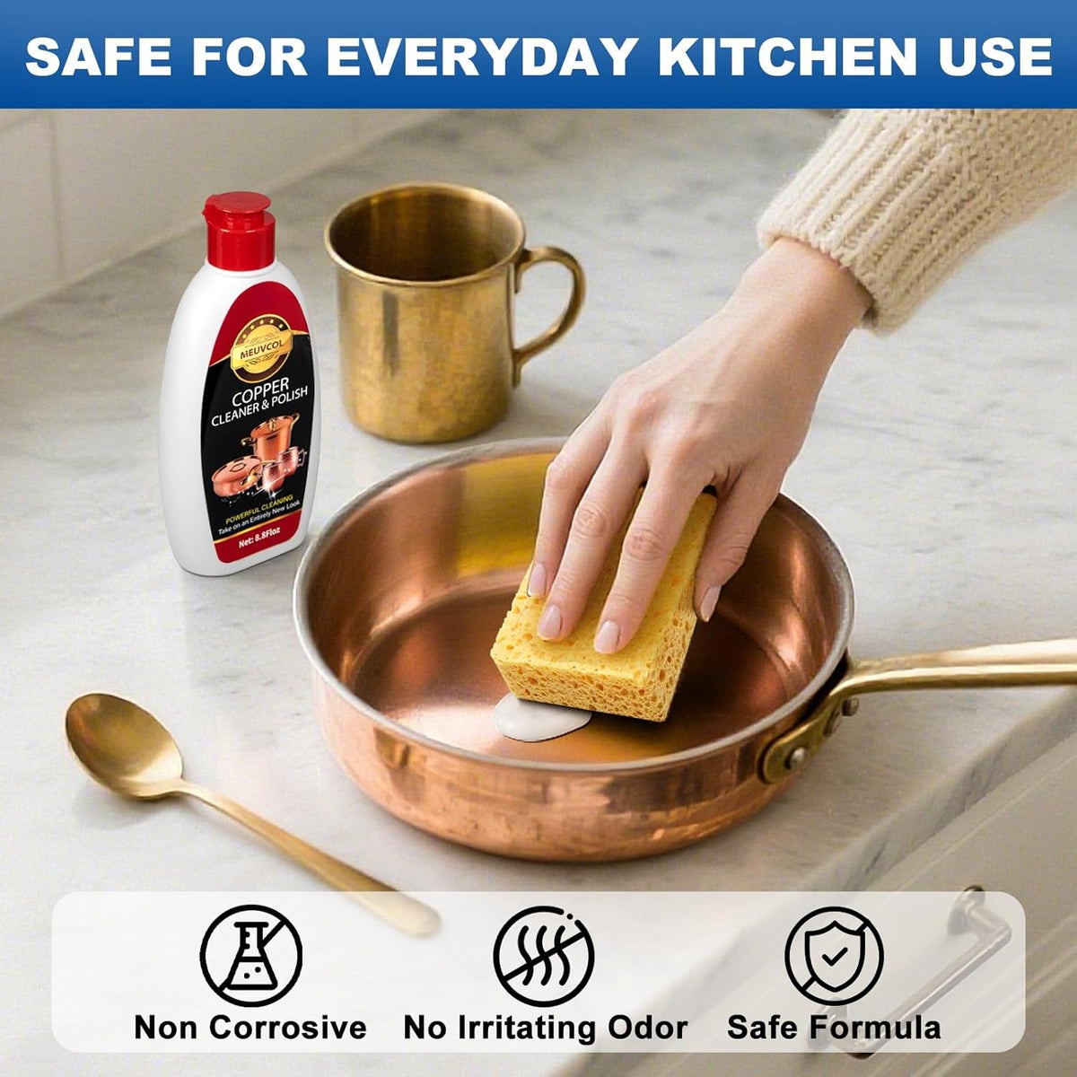 Copper & Brass Cleaner and Polish – 17.6 Oz Gentle Copper Polishing Cream for Pots, Pans, Sinks