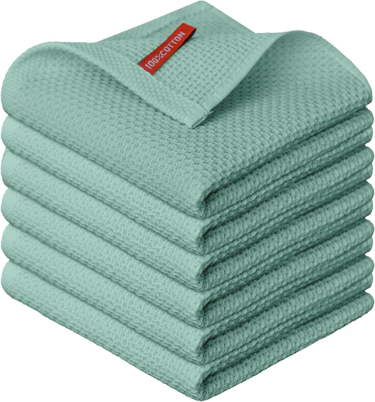 Artoid Mode 100% Cotton Light Green Waffle Weave Kitchen Dish Cloths, 12x12 Inch Ultra Soft