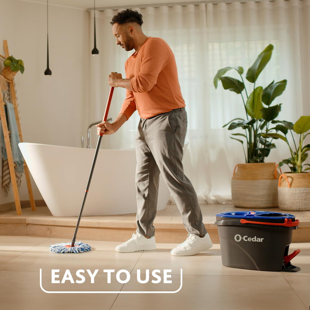 O-Cedar RinseClean Spin Mop & Bucket System + 2 Extra Mop Heads| Clean with Clean Water | Removes