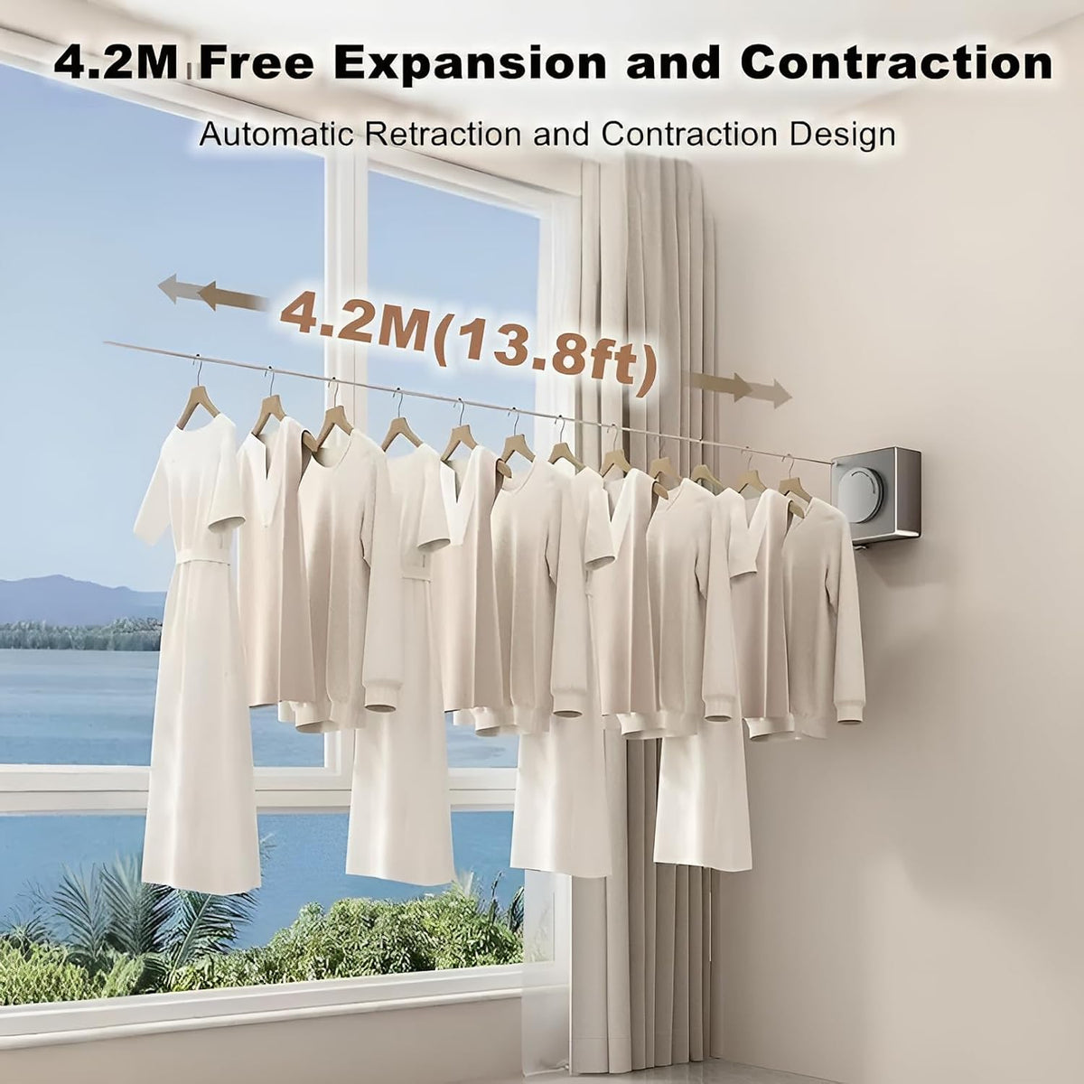 13.8ft(4.2M) Retractable Clothesline, Non-sag Clothesline, Indoor & Outdoor Heavy Duty Retractable