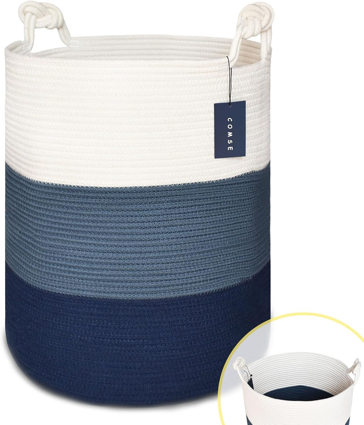 COMSE Extra Large Blanket Basket, Tall Woven Storage Basket, Nursery Hamper, 15.7”x 21.7”, Cotton