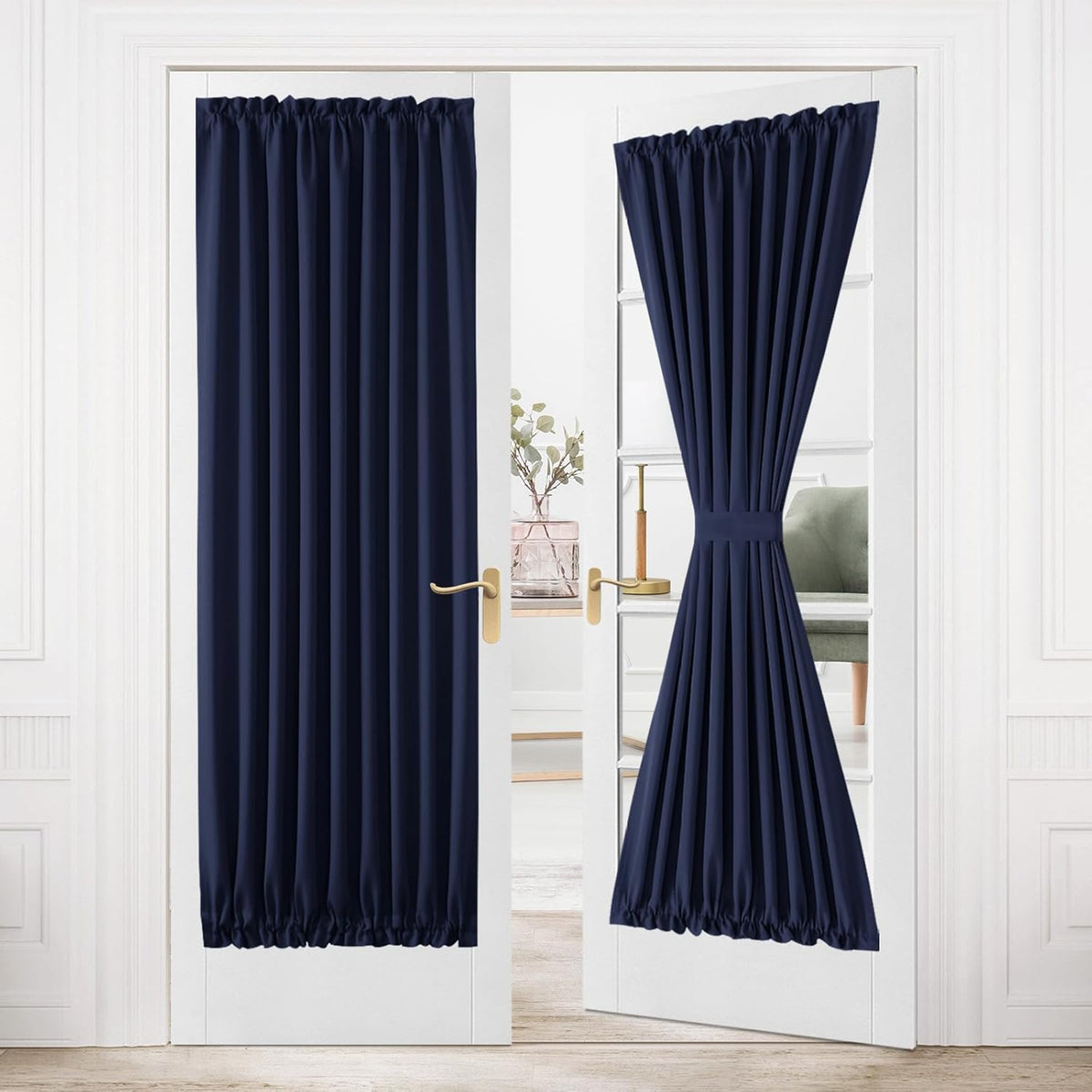 DWCN French Door Curtains – Rod Pocket Thermal Blackout Curtain for Doors with Glass Window