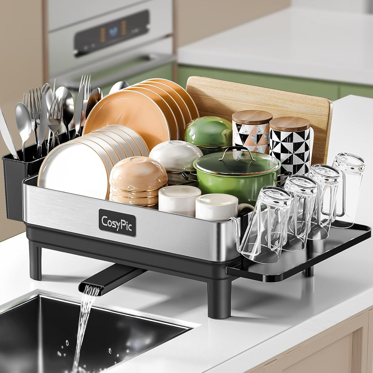 Dish Racks, Thicker Premium 304 Stainless Steel Dish Drying Rack for Kitchen Counter, Automatic
