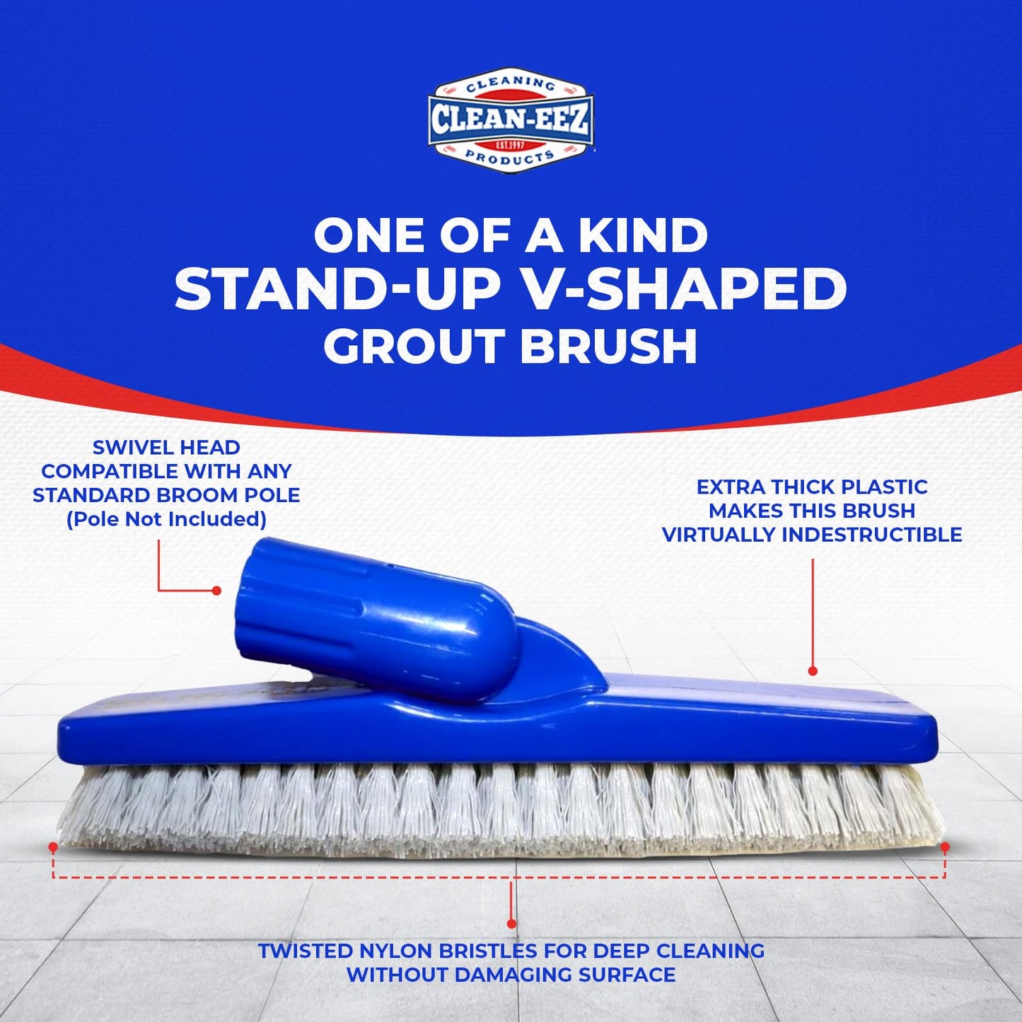 Clean-eez Grout-eez Tile Cleaner with Stand-Up Brush Head – 32 oz Heavy-Duty Stain Remover for