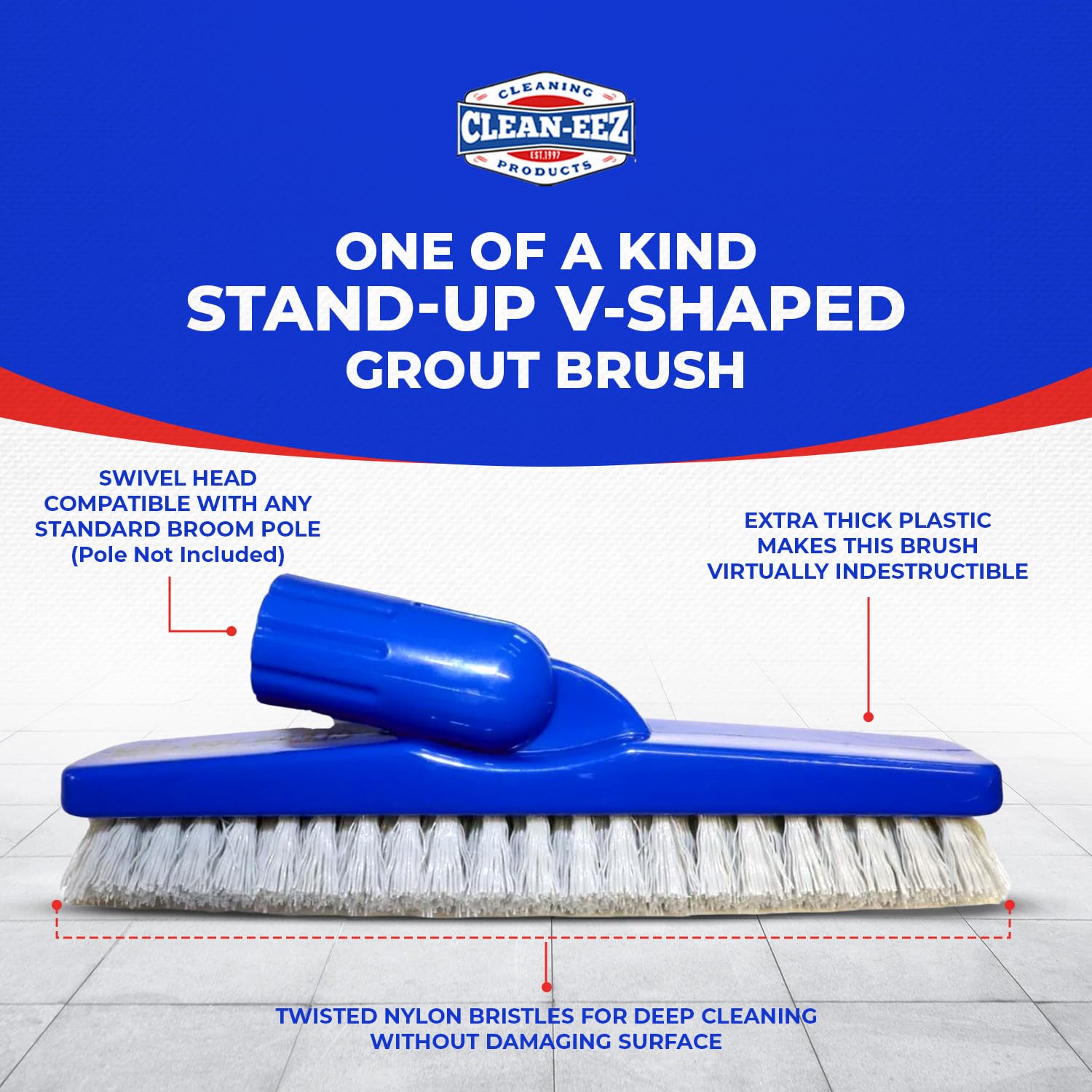 Clean-eez Grout-eez Tile Cleaner with Stand-Up Brush Head – 32 oz Heavy-Duty Stain Remover for