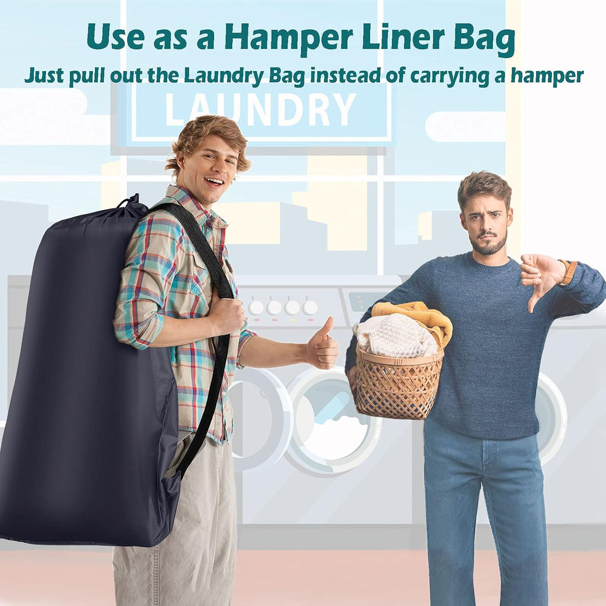 Heavy Duty Laundry Bag 2 Pack XL Nylon Laundry Bags with Straps, Washable Large Dirty Clothes