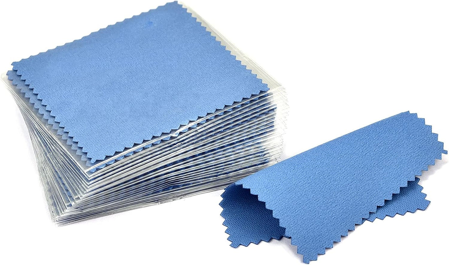 SEVENWELL 50pcs Jewelry Cleaning Cloth Dark Blue Polishing Cloth for Sterling Silver Gold Platinum