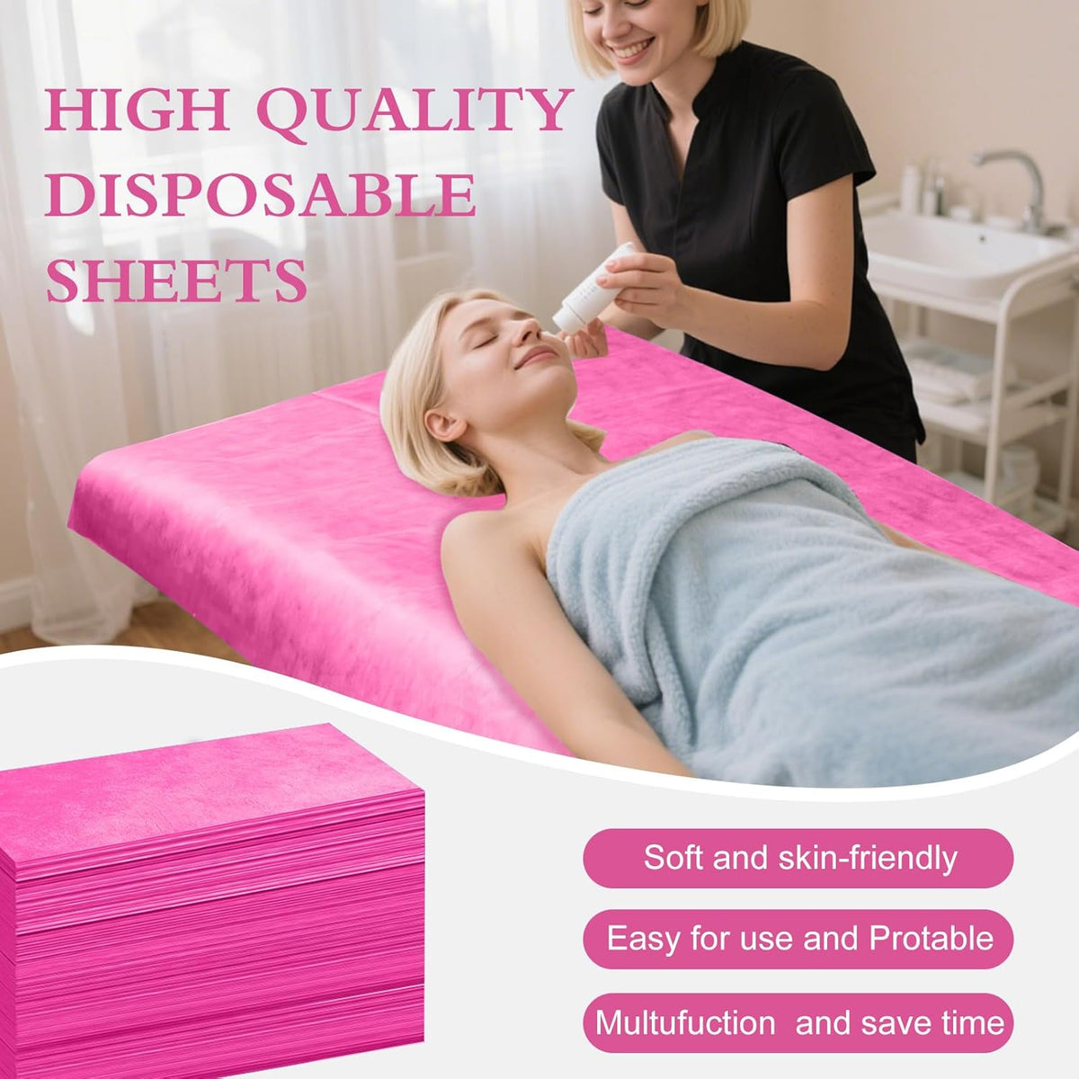 100 Pack Disposable Bed Sheets – 31.5 x 71 in Waterproof Non-woven Sheets for Massage, Spa, Tattoo