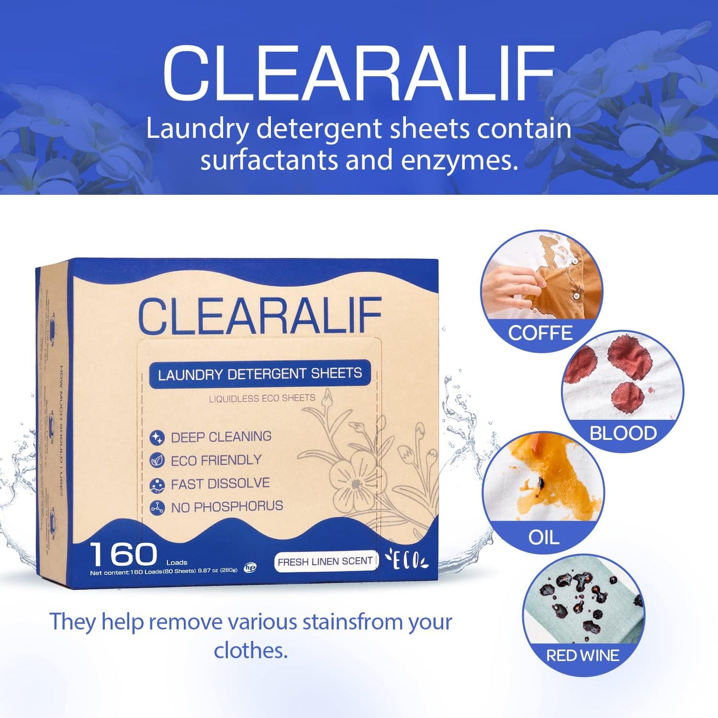 CLEARALIF Laundry Detergent Sheets (480 Loads), Fresh Linen,Great For Travel,Apartments