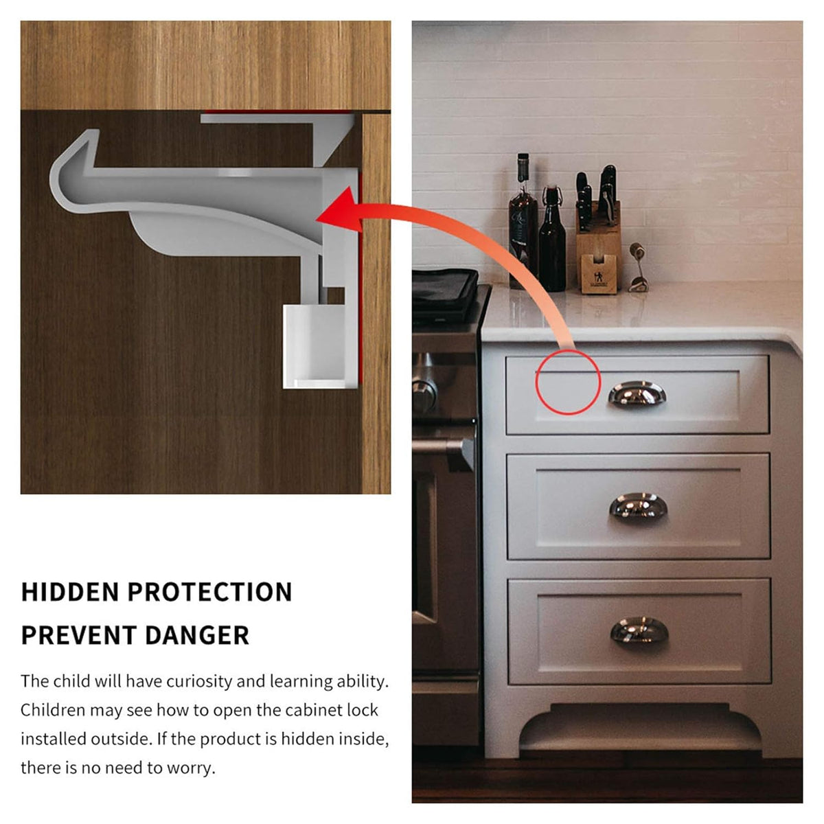 Cupboard Locks for Children - Child Safety Locks, Baby Proofing Drawer Kit Latches - No Drilling