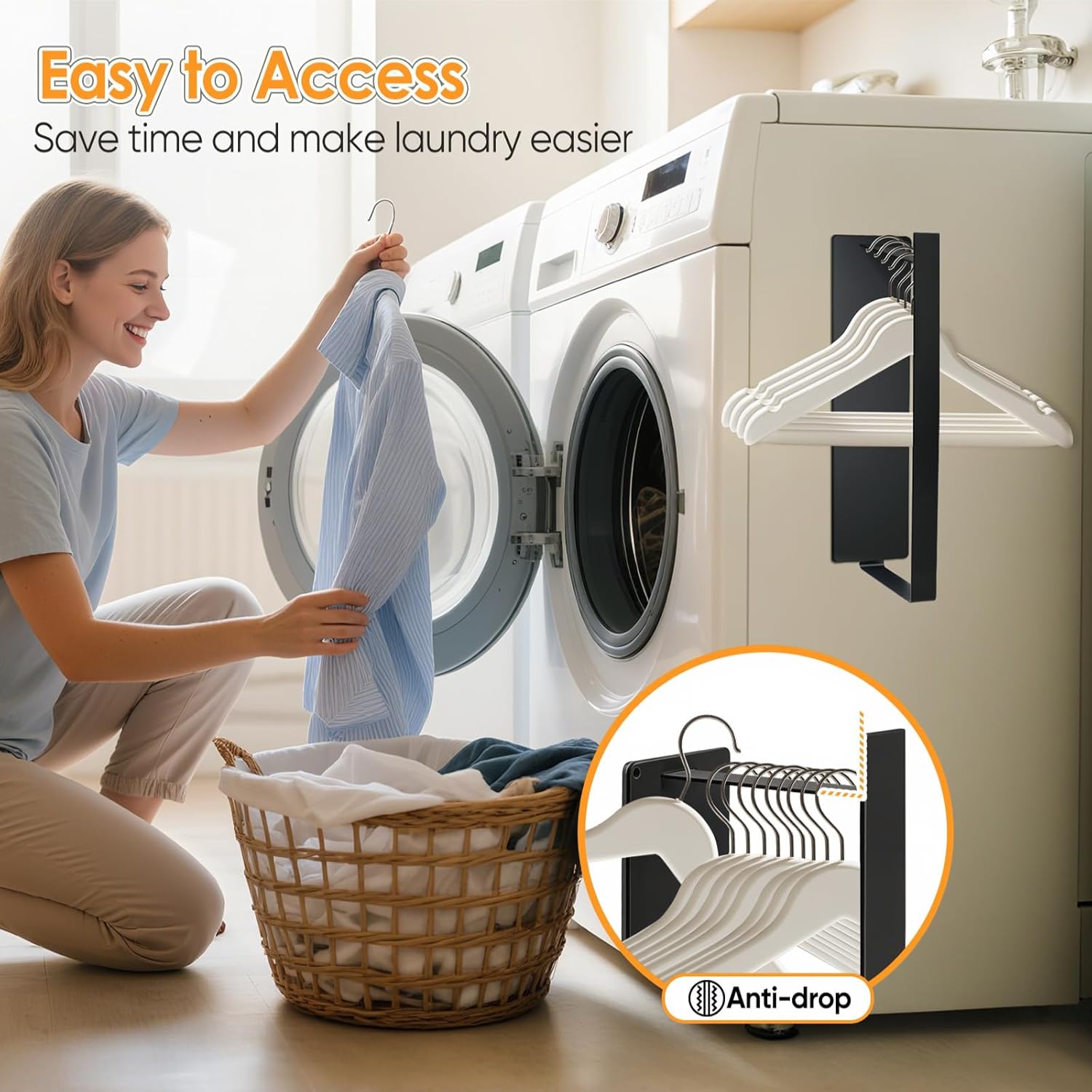 Magnetic Hanger Organizer, Strong Magnetic Hanger Holder for Washing Machine Dryer, Laundry Room