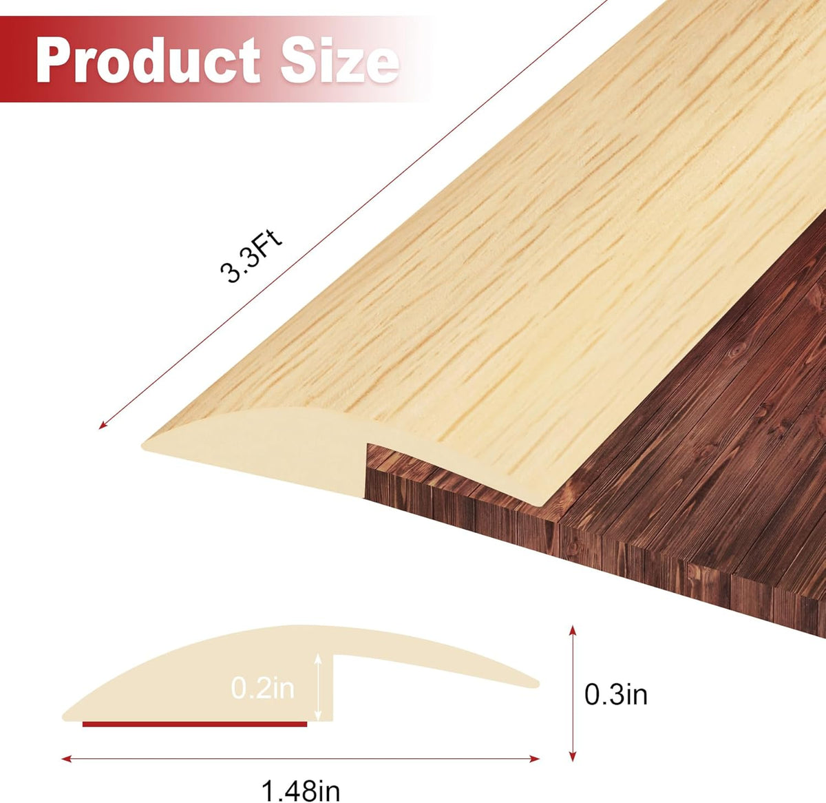 3.3Ft Carpet Floor Transition Strip, Self Adhesive Floor Edging Trim Strip, PVC Threshold Cover for