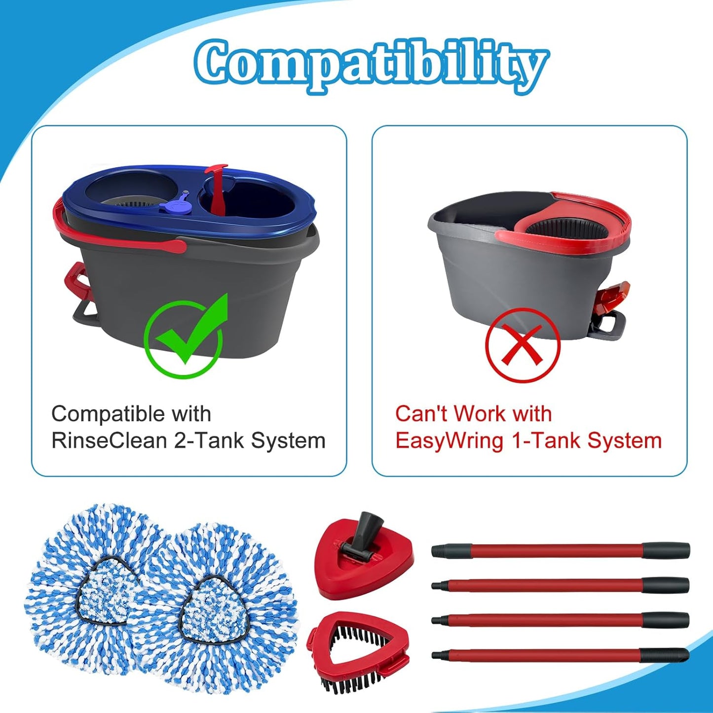Spin Mop Handle,Mop Heads Replacements,Scrubber Mop Head and Mop Base Compatible with O-cedar