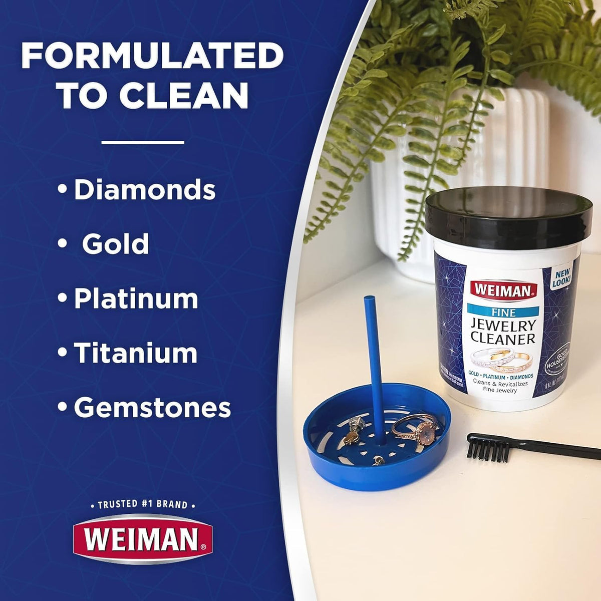 Weiman Fine Jewelry Cleaner Liquid with Cleaning Brush – Restores Shine & Brilliance to Gold
