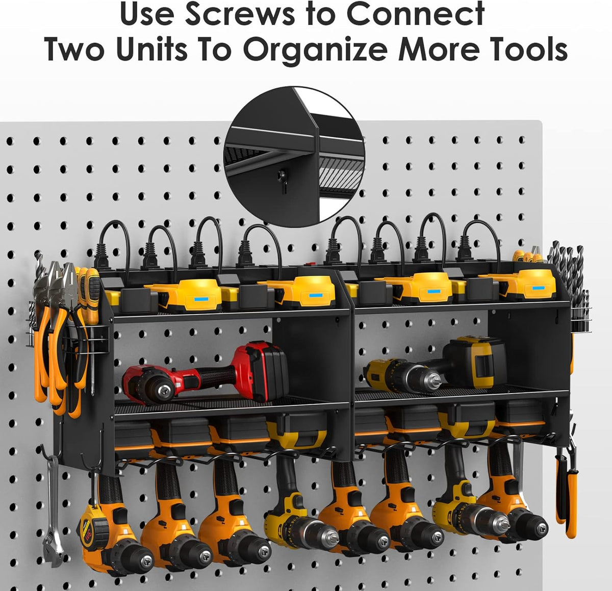 CCCEI Modular Power Tool Organizer Wall Mount with Charging Station. Garage 4 Drill Storage Shelf