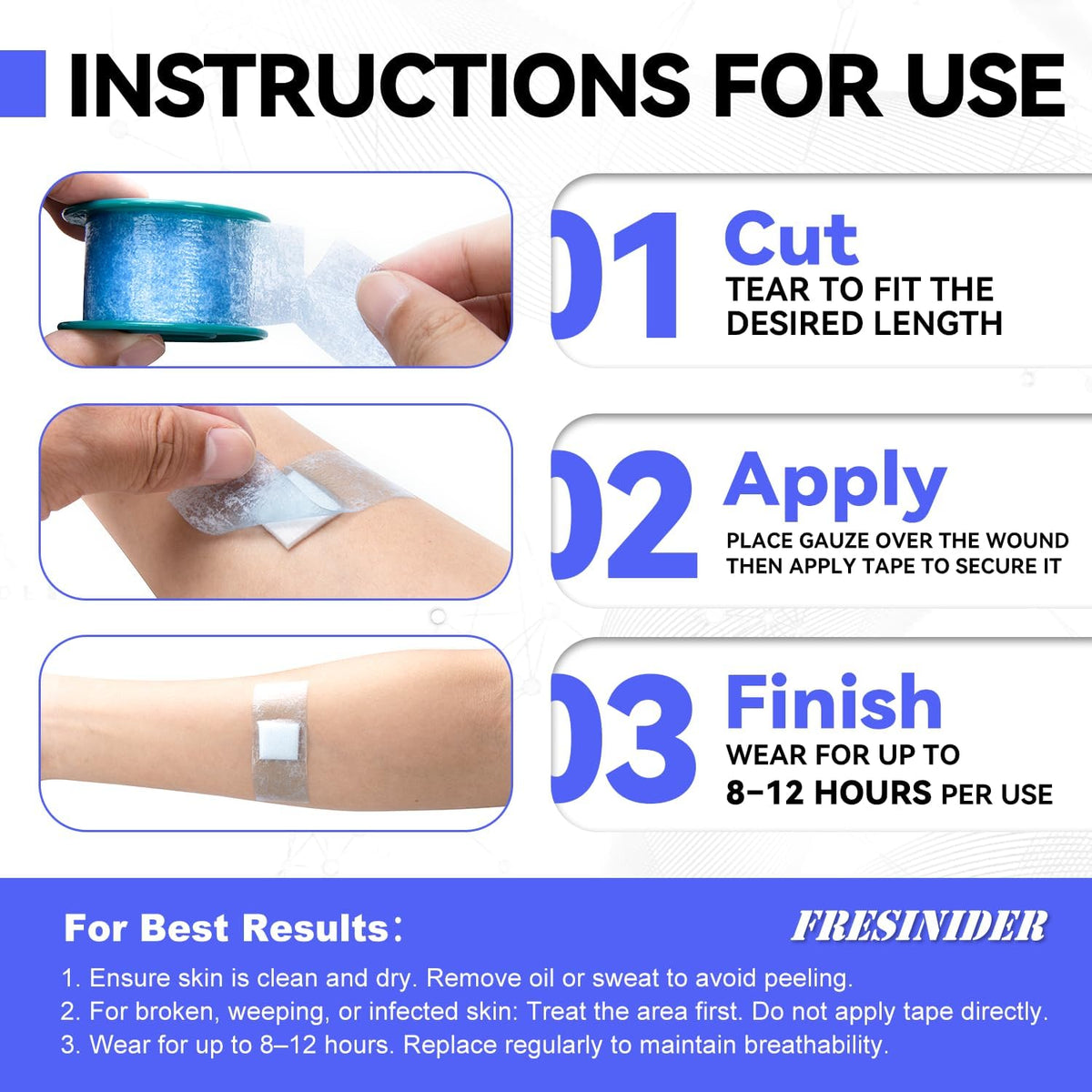 FRESINIDER Silicone Tape 1" x 1.5 Yard Pink 4 Rolls for Sensitive Skin, Pre-Cut Waterproof Medical