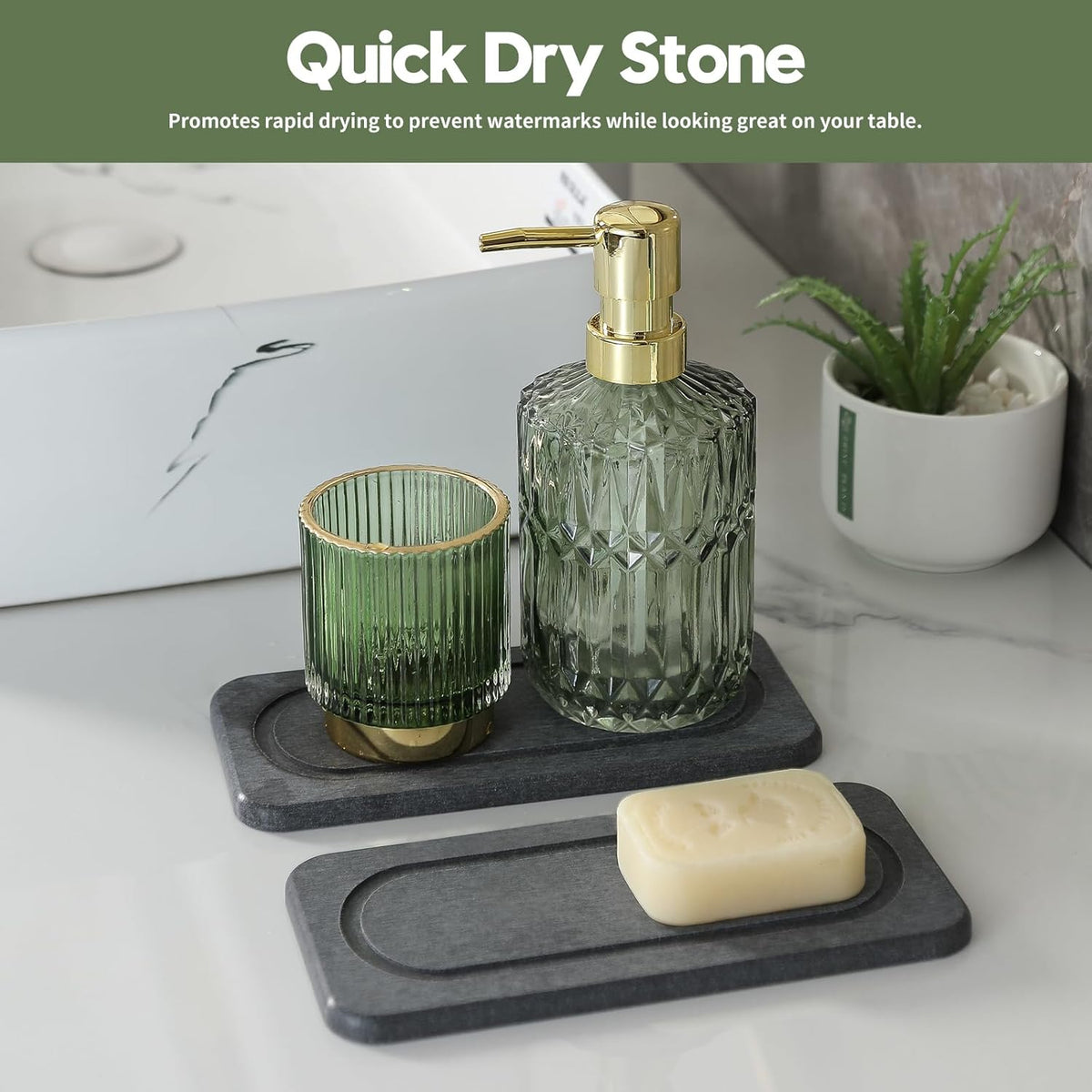 2Pack Diatomite Stone Coasters Water Absorbing Sink Tray for Kitchen & Bathroom Counter, Quick Dry