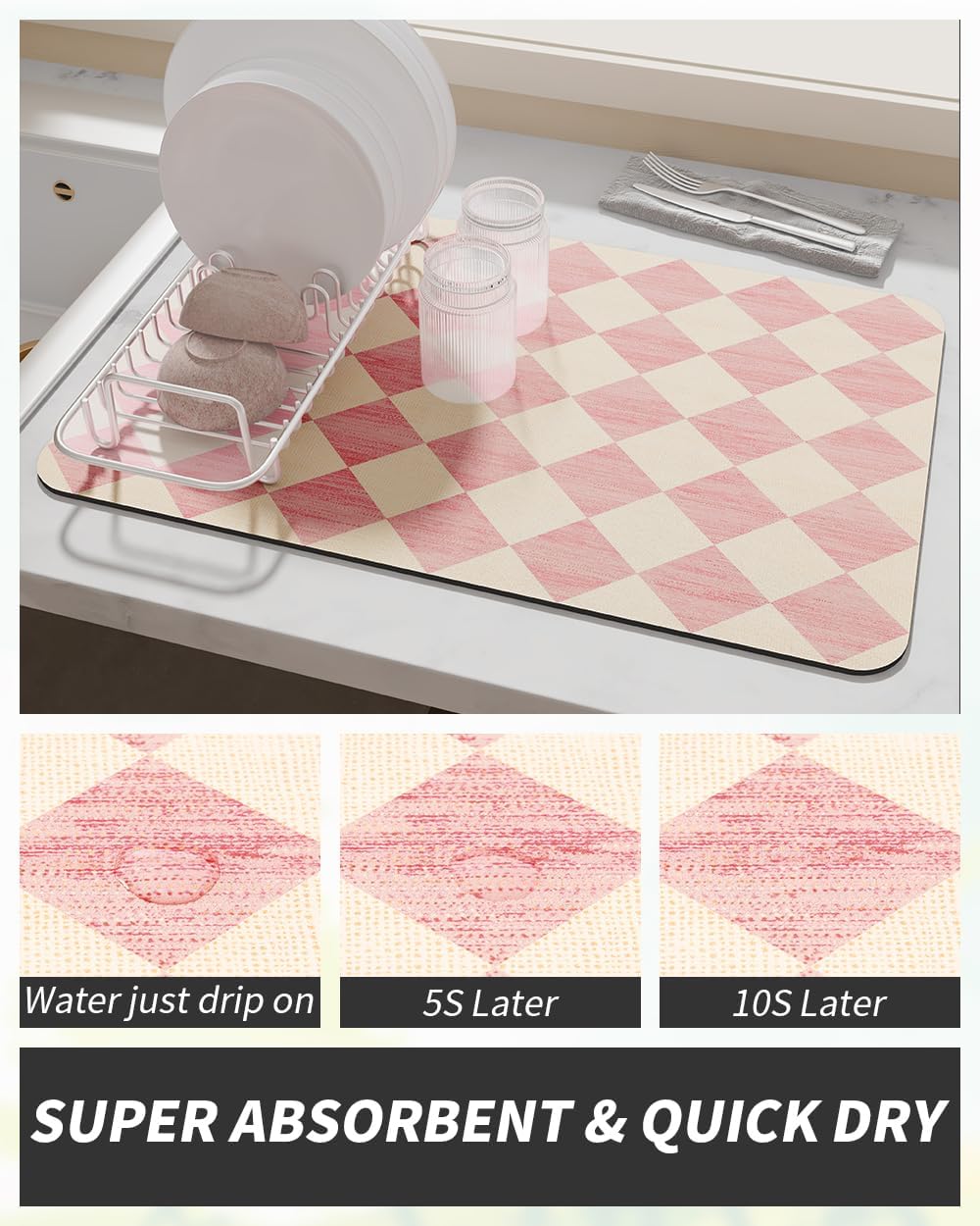 AMOAMI Coffee Mat Hide Stain Rubber Backed Absorbent Dish Drying Mat for Kitchen Counter - Fits