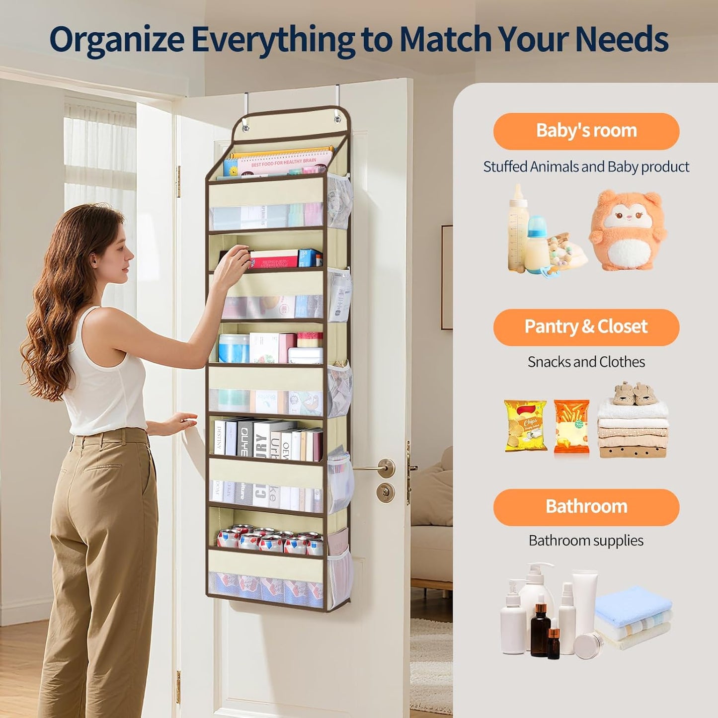 Yecaye Over The Door Organizer Storage, 5-Tier Heavy Duty Door Organizers Hanging with 10 Side Mesh