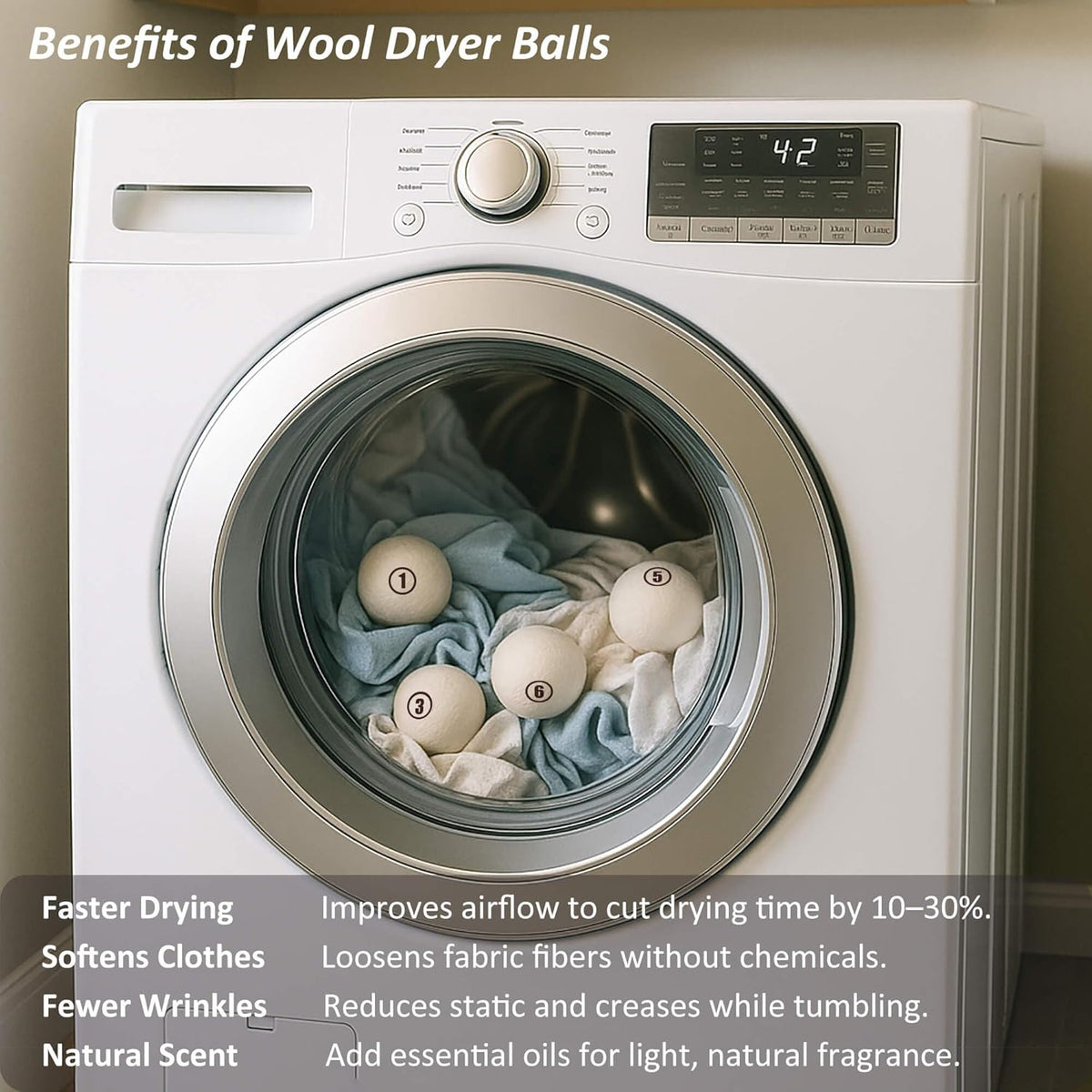 Sheep Wool Dryer Balls 4 Pack XL(2.7") Premium Natural Fabric Softener, Reusable Laundry Dryer