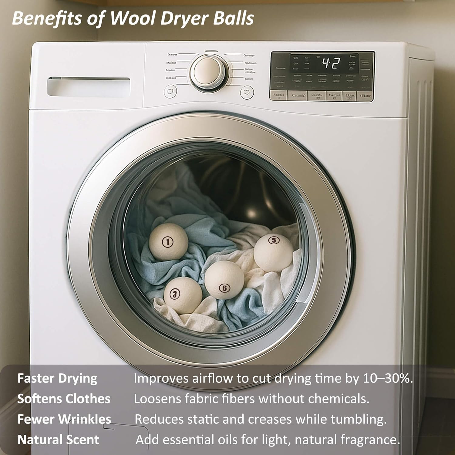 Sheep Wool Dryer Balls 6 Pack XL(2.7") Premium Natural Fabric Softener, Reusable Laundry Dryer