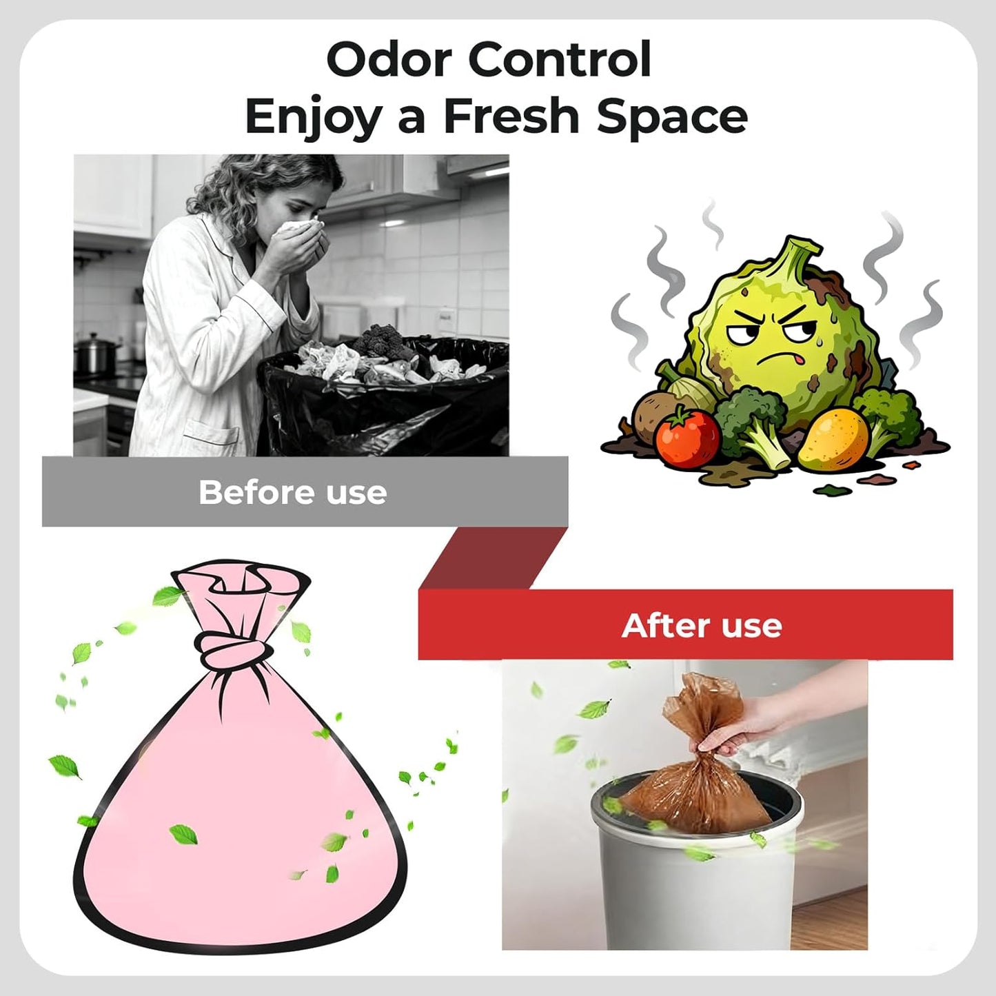 Odor Sealing Small Trash Bags Home & Food Use L-90 Count Disposable Bags, Durable and Unscented