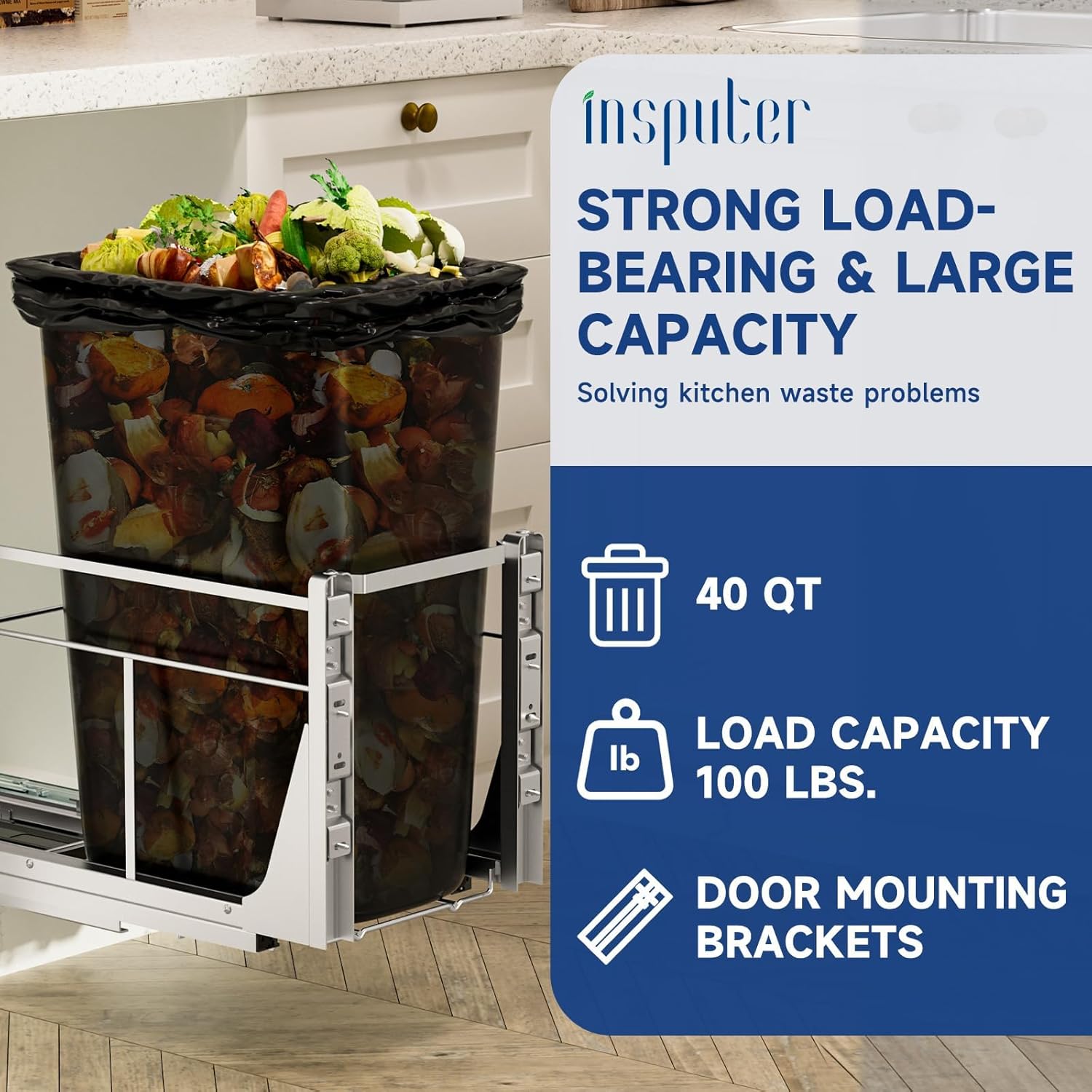 Pull Out Trash Can Under Cabinet with Push to Open Slides, Insputer Heavy Duty Under Sink Garbage