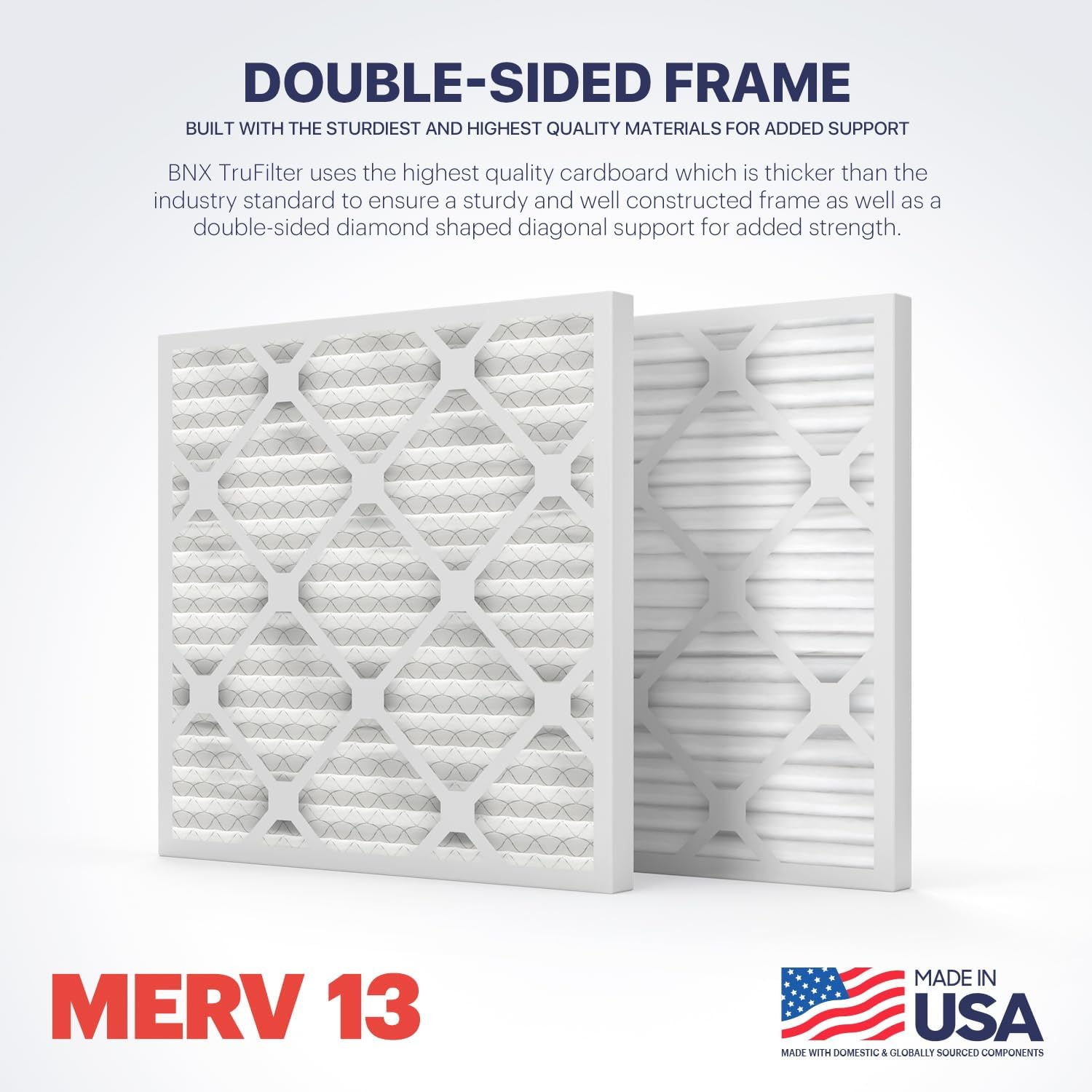 BNX TruFilter 24x24x1 Air Filter MERV 13 (4-Pack) - MADE IN USA - AC Furnace Filters for Allergies