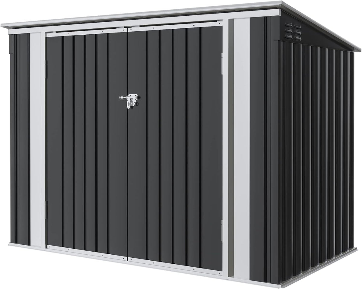 Greesum 5.8x3.3 FT Outdoor Storage Shed Metal Garbage Shed with Lid Chain Hydraulic Gas Rod for