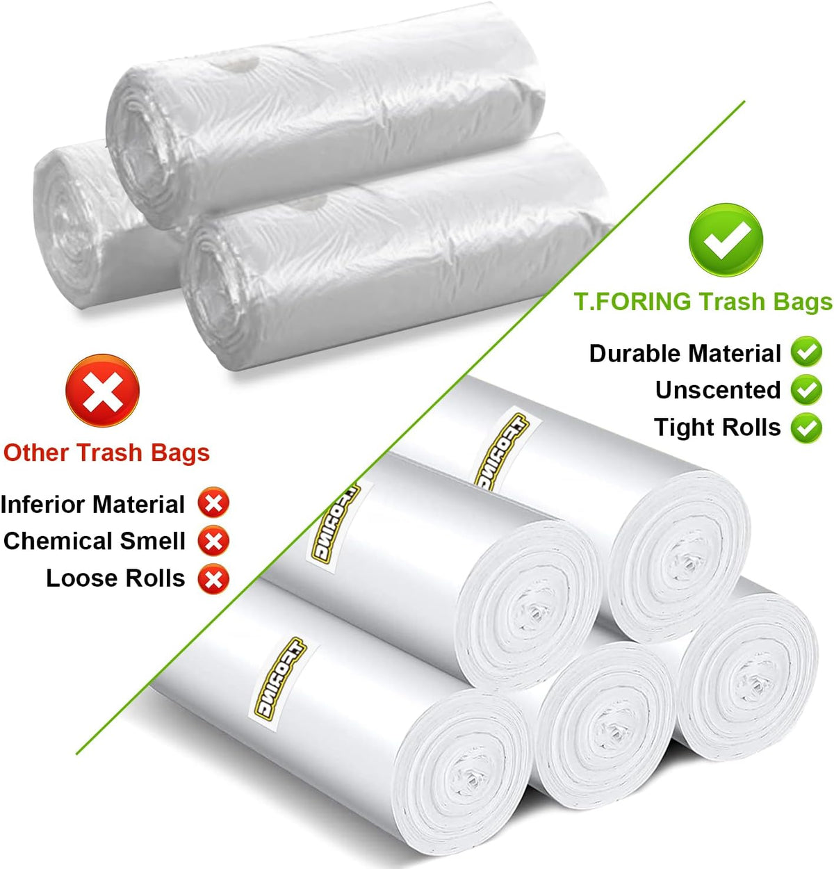 120 Count 8 Gallon Trash Bags Unscented - Thick Clear Medium Garbage bags, 30 Liter Strong Plastic