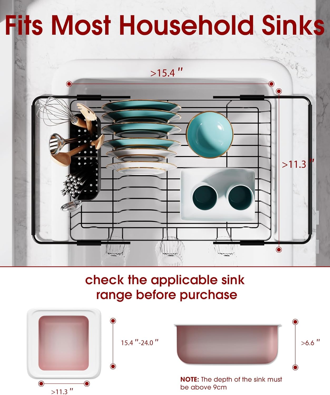 Dish Drying Rack in Sink - Expandable Stainless Steel Dish Rack Over The Sink, Kitchen Sink Drain