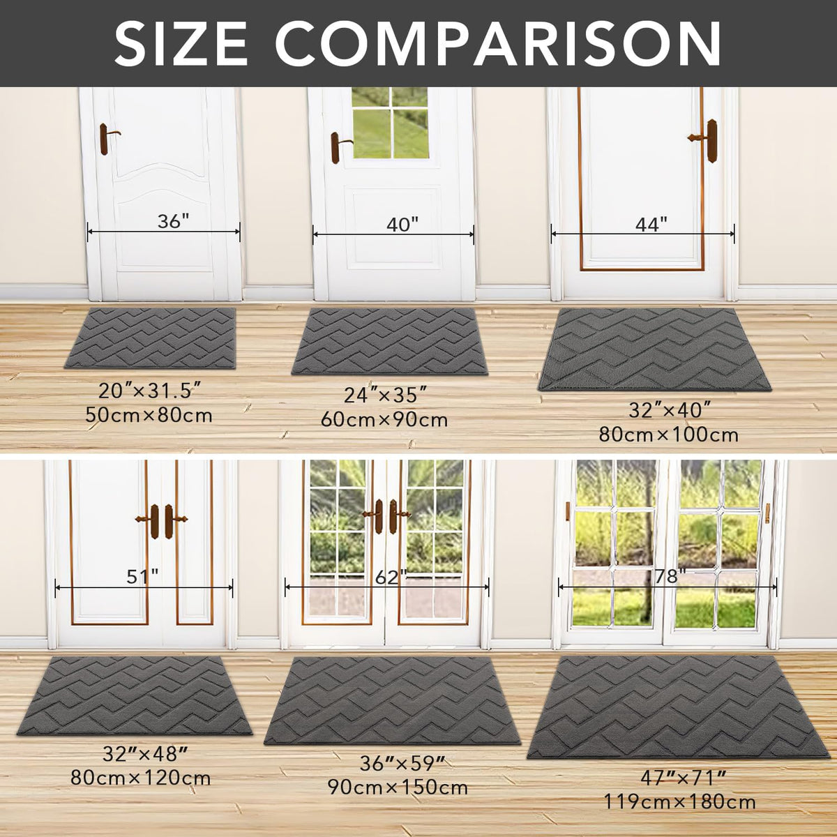 hicorfe Indoor Doormat,Front Back Door Mat Rubber Backing Non Slip Door Mats 20"x48" Absorbent