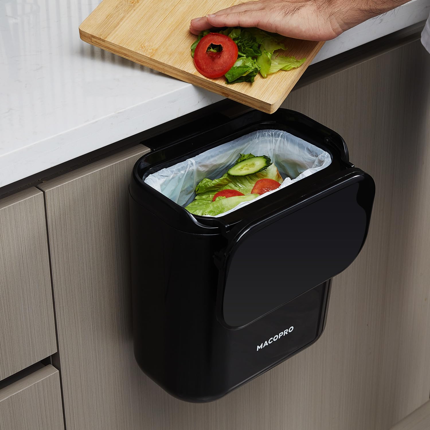 Compost Bin Hanging Trash Can with Lid Under Sink for Kitchen, Food Waste Bin for Countertop with