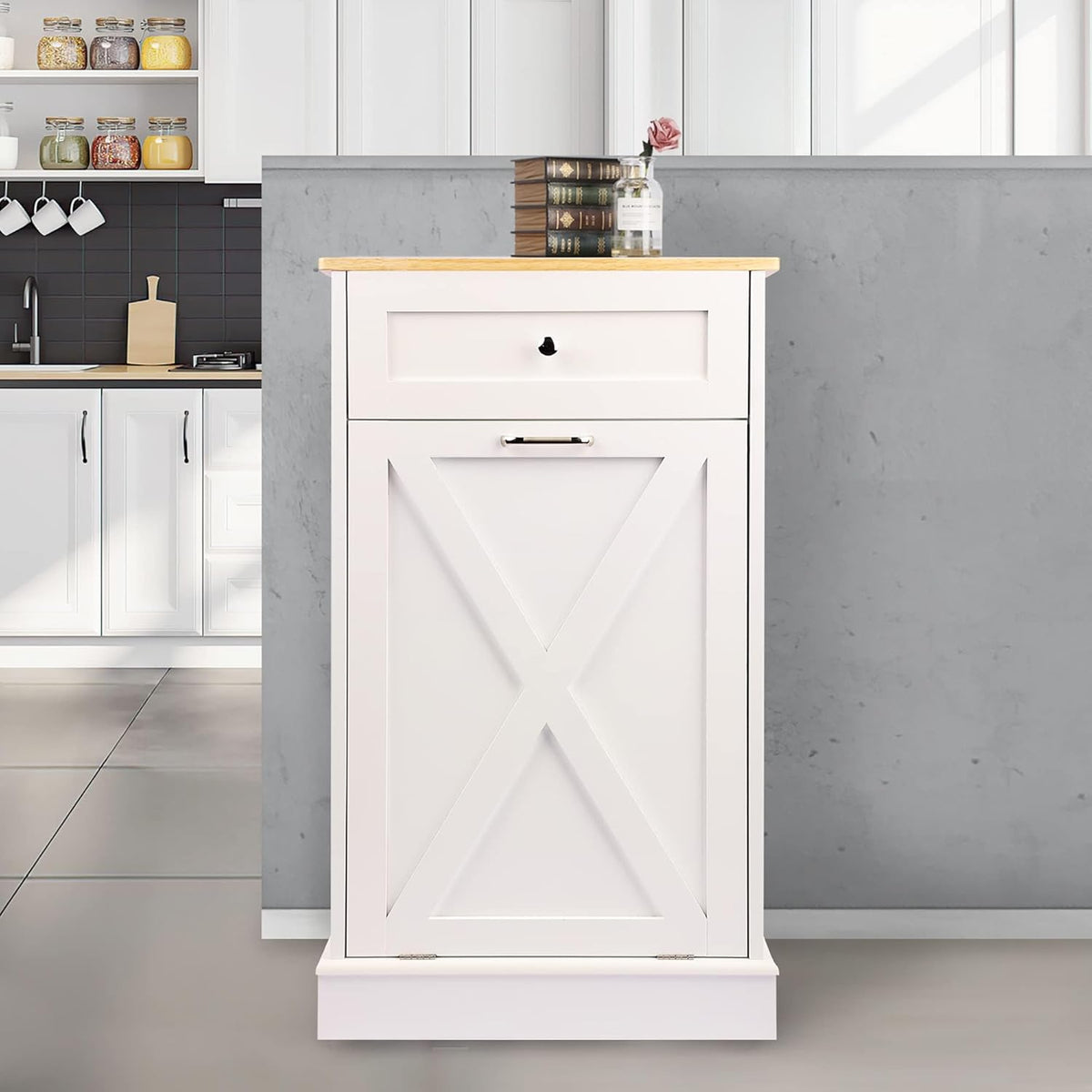 Betterhood Tilt Out Trash Cabinet 10 Gallon Wooden Free Standing Laundry Sorter Cabinet,Recycling