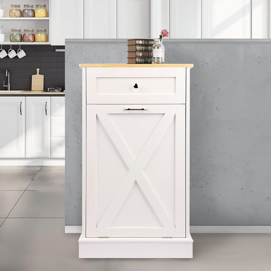 Betterhood Tilt Out Trash Cabinet 10 Gallon Wooden Free Standing Laundry Sorter Cabinet,Recycling