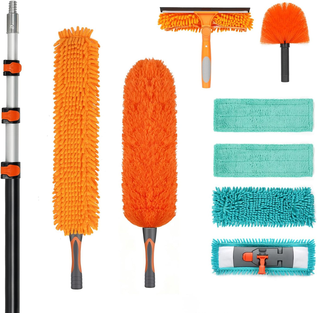 20ft High Ceiling Duster Kit with 5-12ft Heavy-Duty Extension Pole, Cobweb Duster, Ceiling Fan