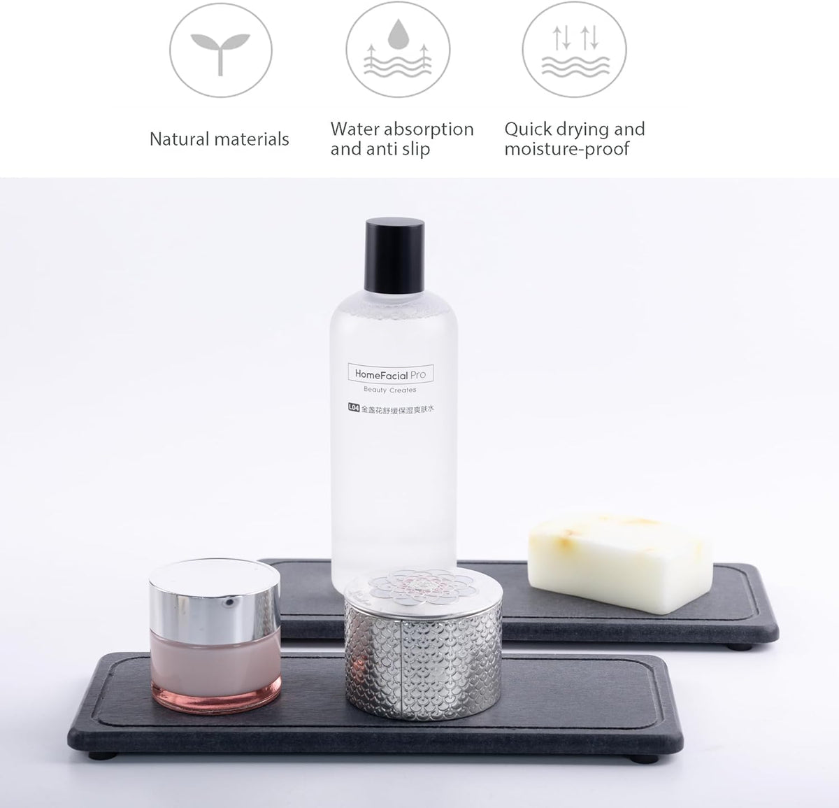 2 Pcs Water Absorbing Stone Trays, Kitchen/Bathroom Sink Soap Dish, Diatomite Tray Used for Hand