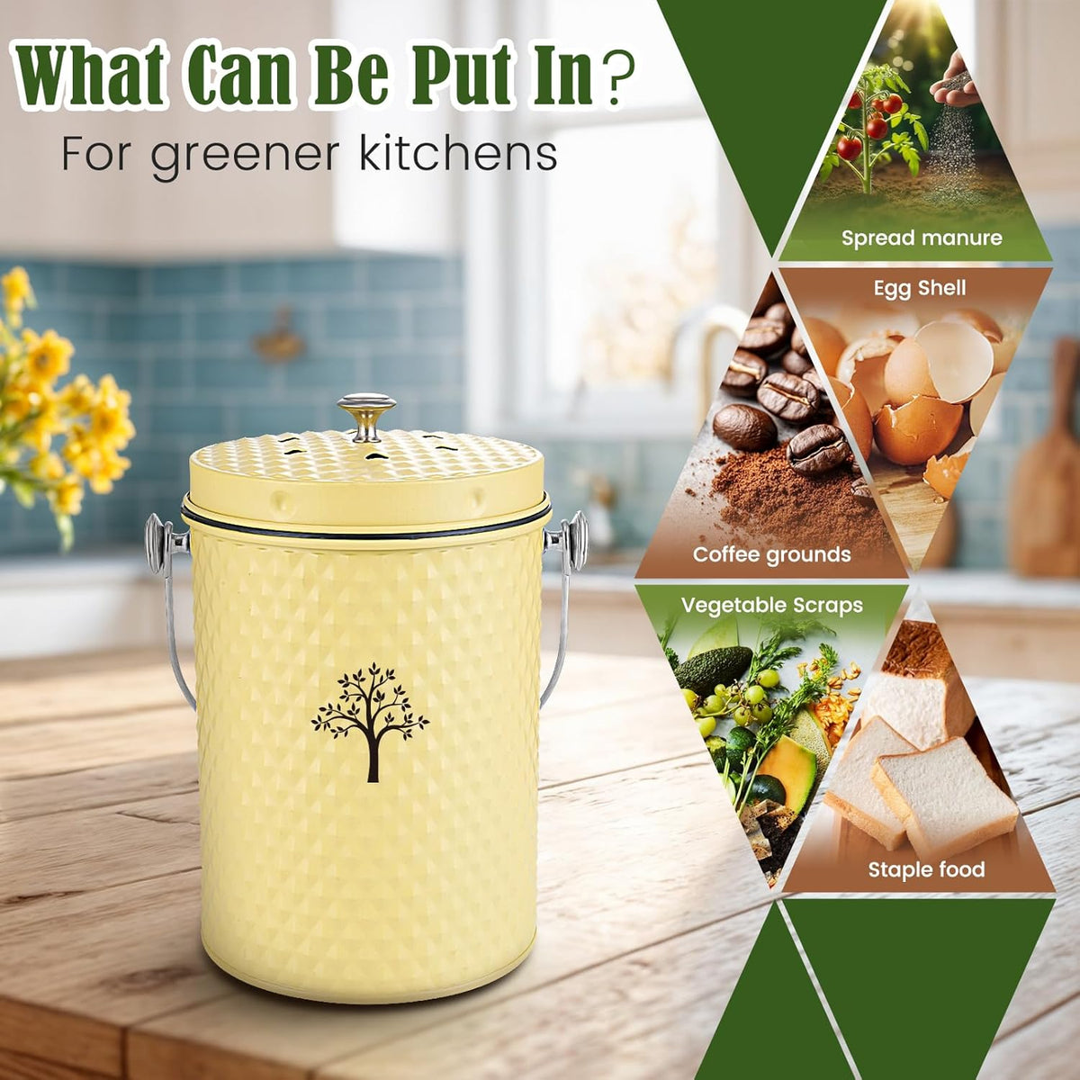 AOSION Countertop Compost Bin Kitchen,Odor Resistant Indoor Compost Bin with Lid and Compost