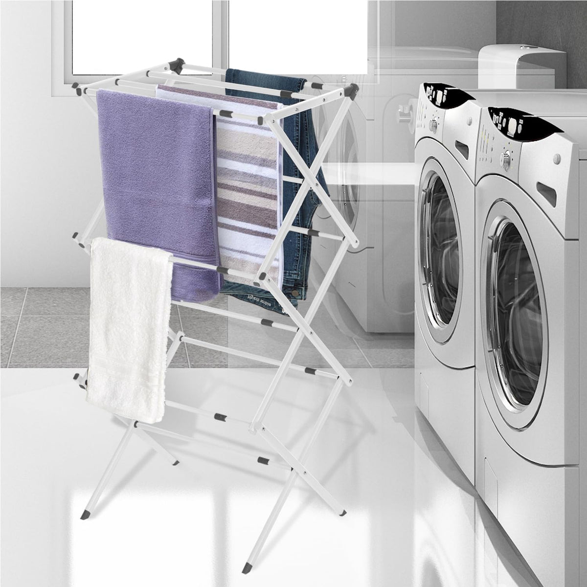 BLACK+DECKER 3 Tier Expandable Collapsing Foldable Laundry Rack for Air Drying Clothing, Space