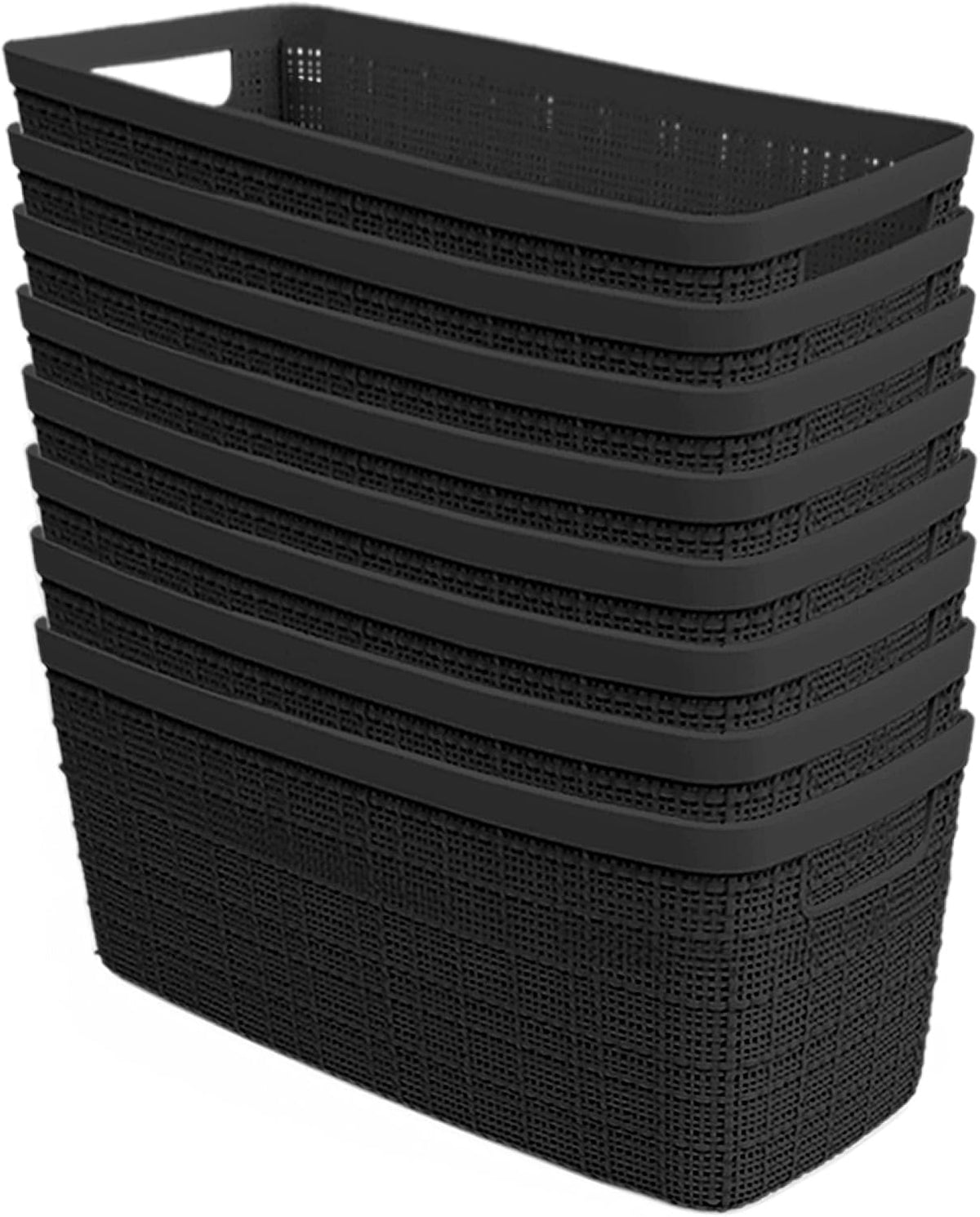 Curver Set of 8 Jute Slim Decorative Plastic Organization and Storage Baskets, Perfect Bins for