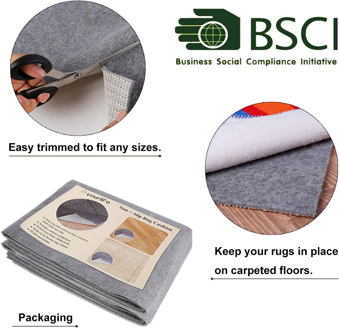Non Slip Rug Pad Grippers - Round 4x4, 1/8" Thick, (Felt + Rubber) Double Layers Area Carpet Mat