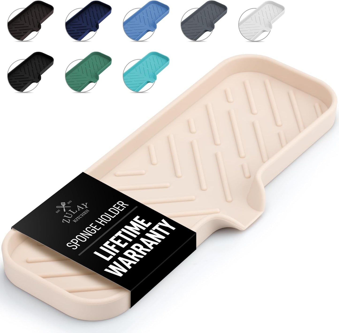 Zulay Large Silicone Sponge Holder (12x4) – Flexible Sink Organizer Tray for Kitchen & Bathroom