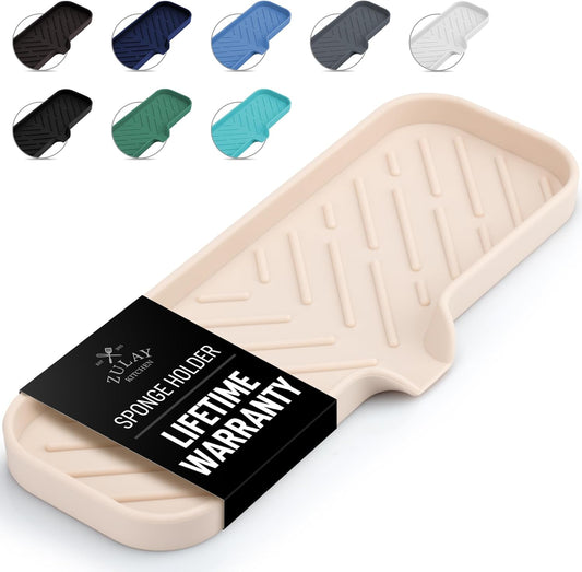 Zulay Large Silicone Sponge Holder (12x4) – Flexible Sink Organizer Tray for Kitchen & Bathroom
