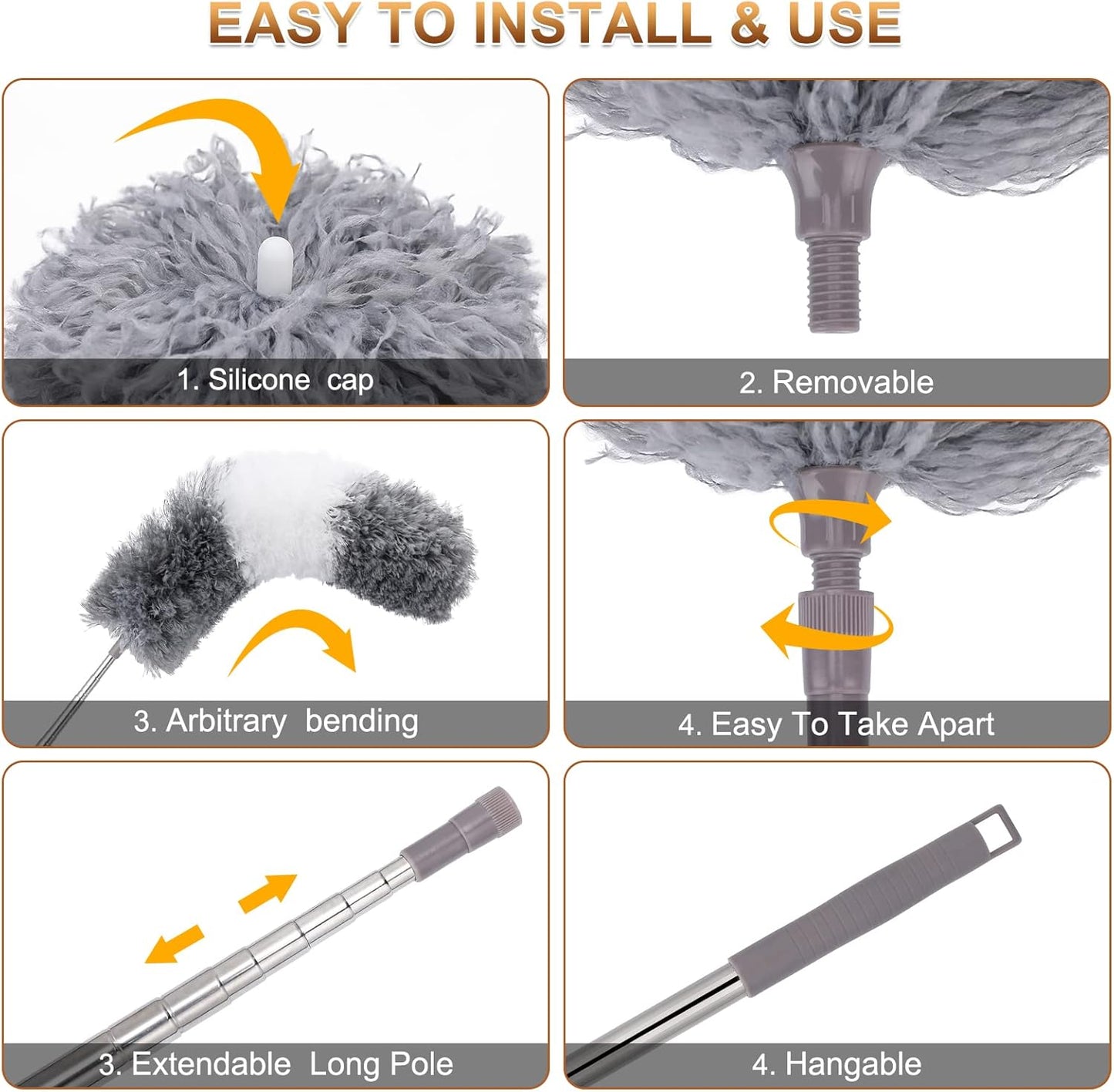 Microfiber Duster for Cleaning Fan, High Ceiling, Blinds, Furniture, Cars , 9PCS Extendable Feather
