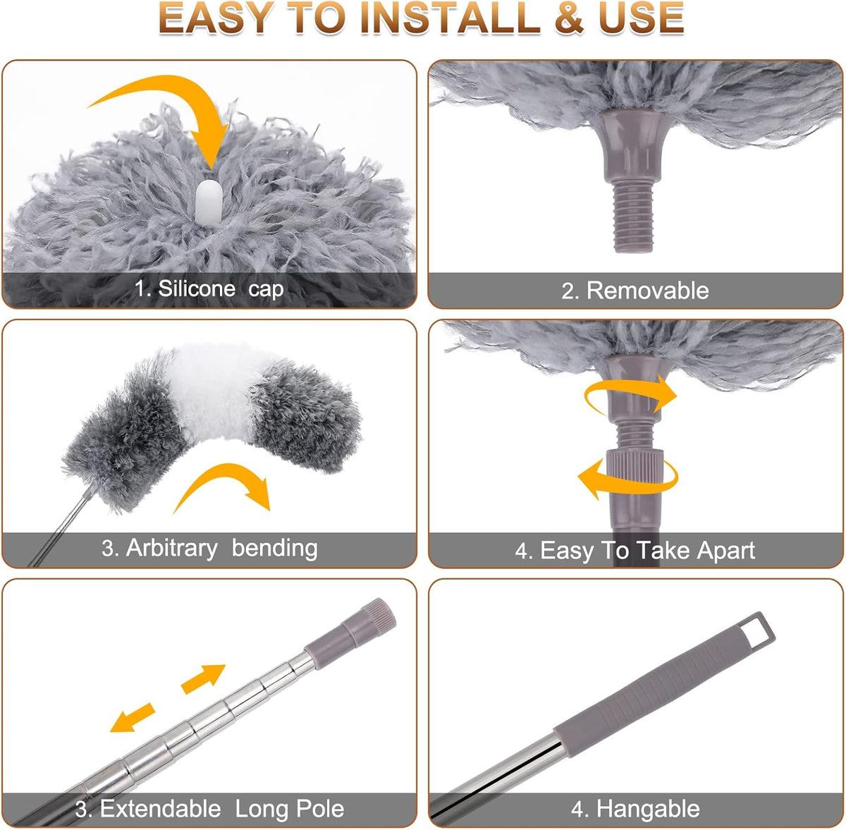 Microfiber Duster for Cleaning Fan, High Ceiling, Blinds, Furniture, Cars , 9PCS Extendable Feather